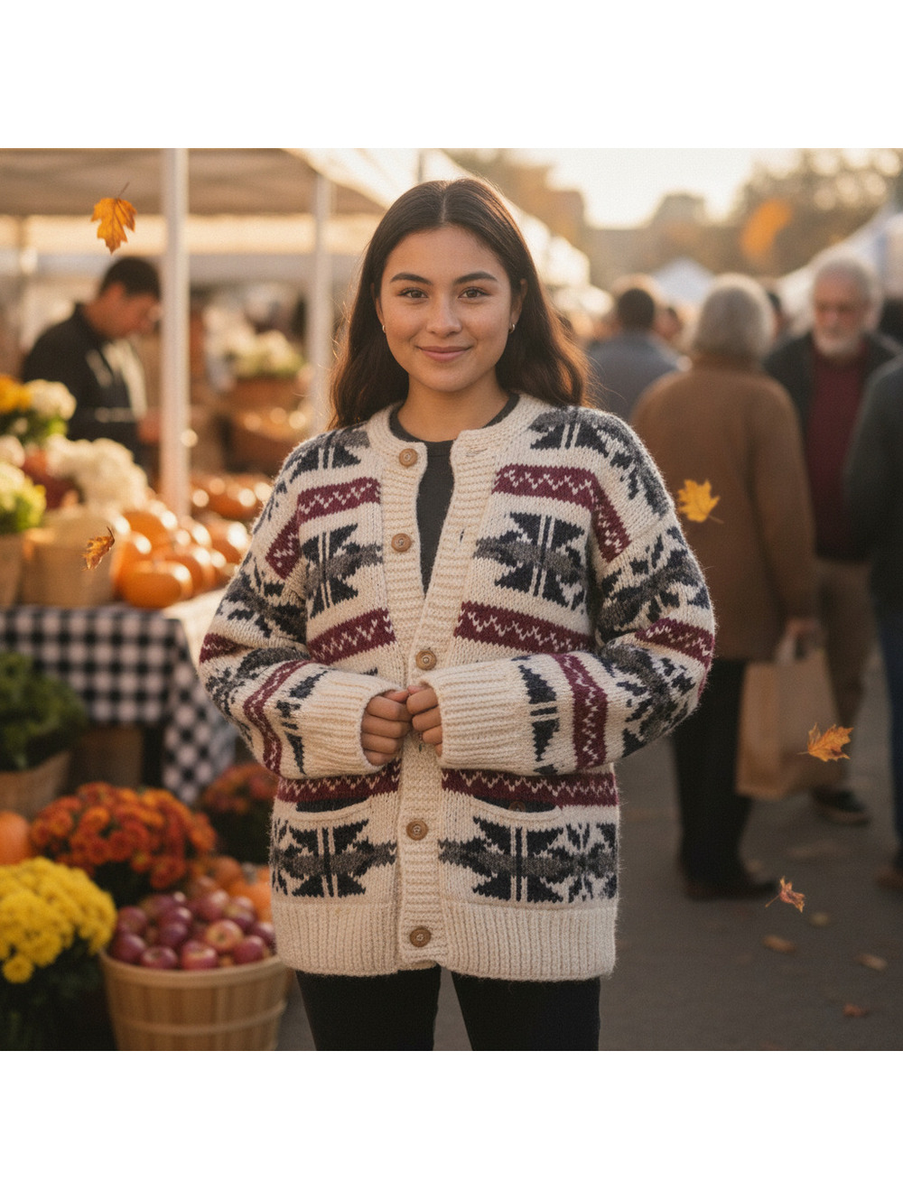 Vintage Animas Trading Co 100% Wool Hand Knit Cardigan Sweater Ecuador Unisex